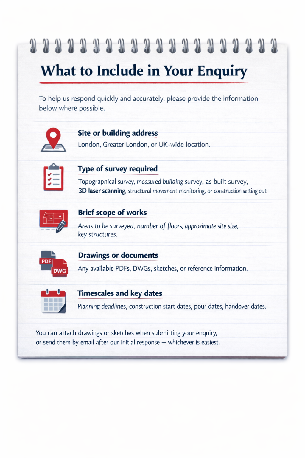 What to include in a surveying enquiry